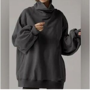 Lit oversized funnel neck comfort sweater in grey lounge wear slouchy